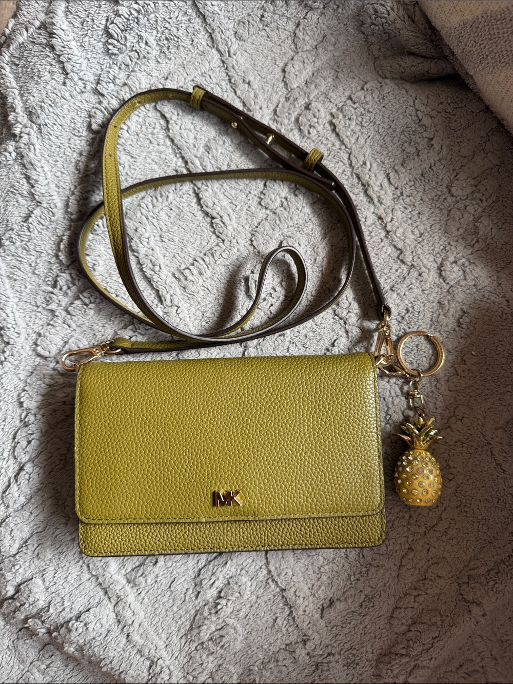 Michael Kors Olive Green Pebbled Leather Crossbody Bag